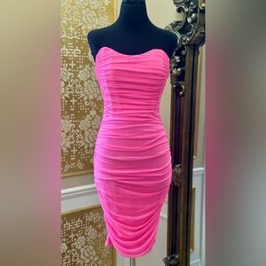 Haute Monde Neon Pink Ruched Strapless Mini Dress New no Tag